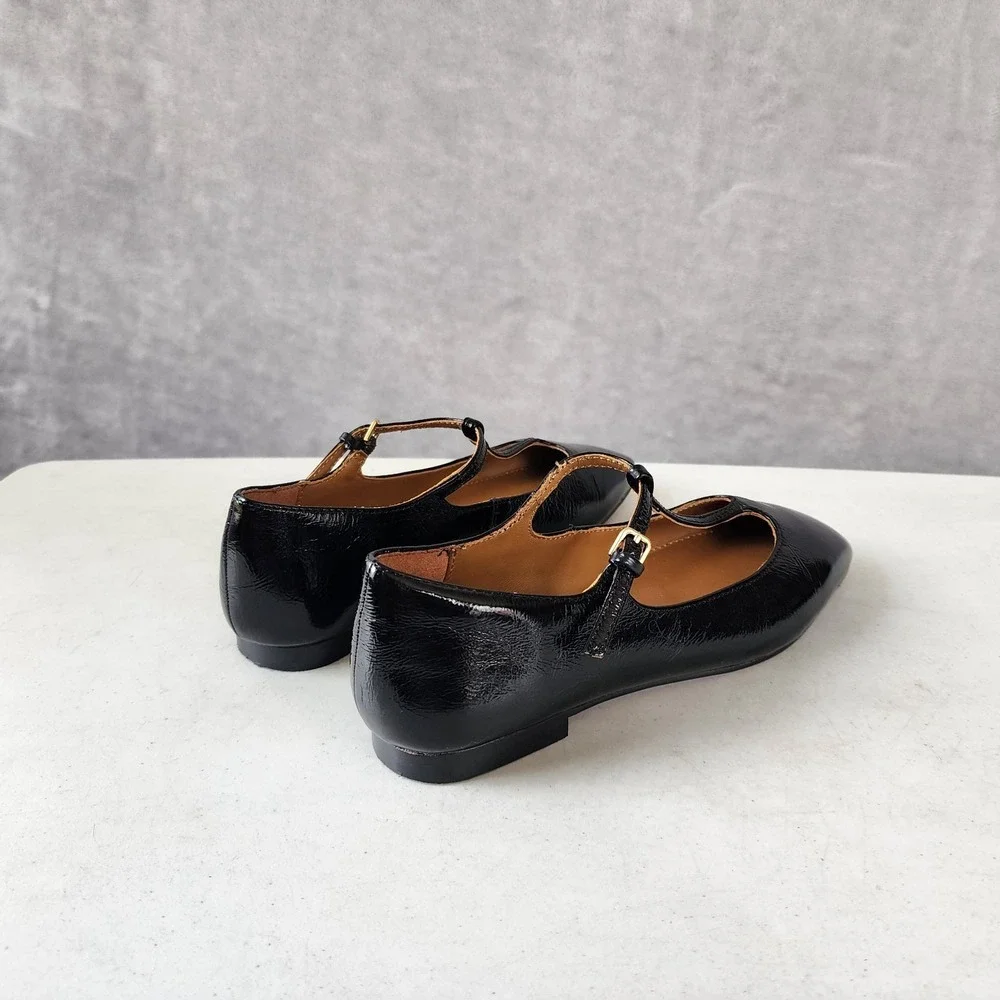 Madewell Mylie Flats Womens Size 5 Black Leather Buckle Square Toe Shoes T-Strap